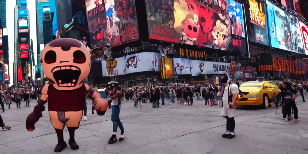 Prompt: isaac from the binding of isaac : rebirth in the middle of times square