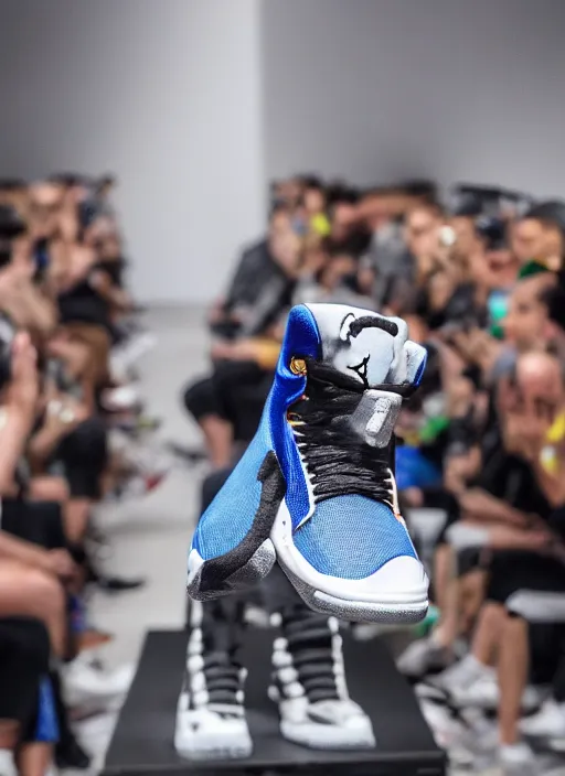 Image similar to hyperrealistic and heavy detailed air jordan runway show of bart simpson, leica sl 2 5 0 mm, vivid color, high quality, high textured, real life