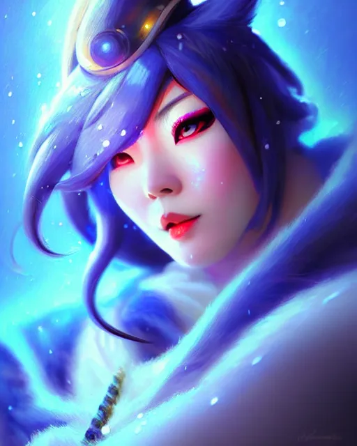 Image similar to mei from overwatch, elegant, icy, cold, ice, colorful, fantasy, fantasy art, character portrait, portrait, close up, highly detailed, intricate detail, amazing detail, sharp focus, vintage fantasy art, vintage sci - fi art, radiant light, caustics, by boris vallejo