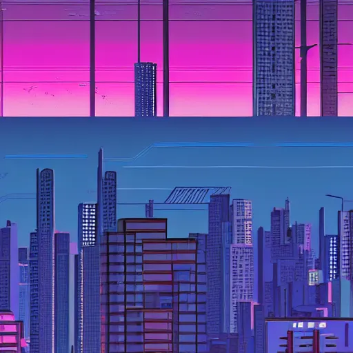 Prompt: a post - cyberpunk landscape in the style of hiroshi nagai