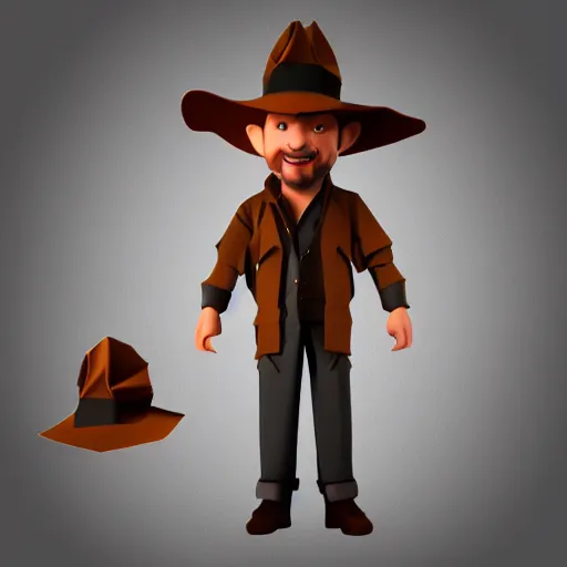 Prompt: realistic full body of indiana jones with hat made of origami, 3 dimentional, details, intricate details, Origami Studio 3 design, Toon Boom render