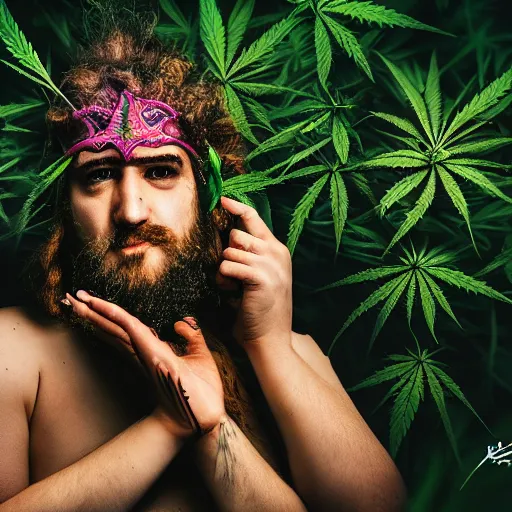 Image similar to personification of marijuana, award winning professional photography, epic high fantasy, high times, 8 k