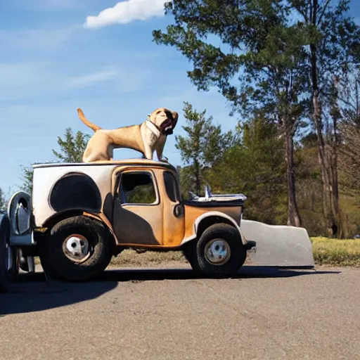 Image similar to a dog pulling a truck