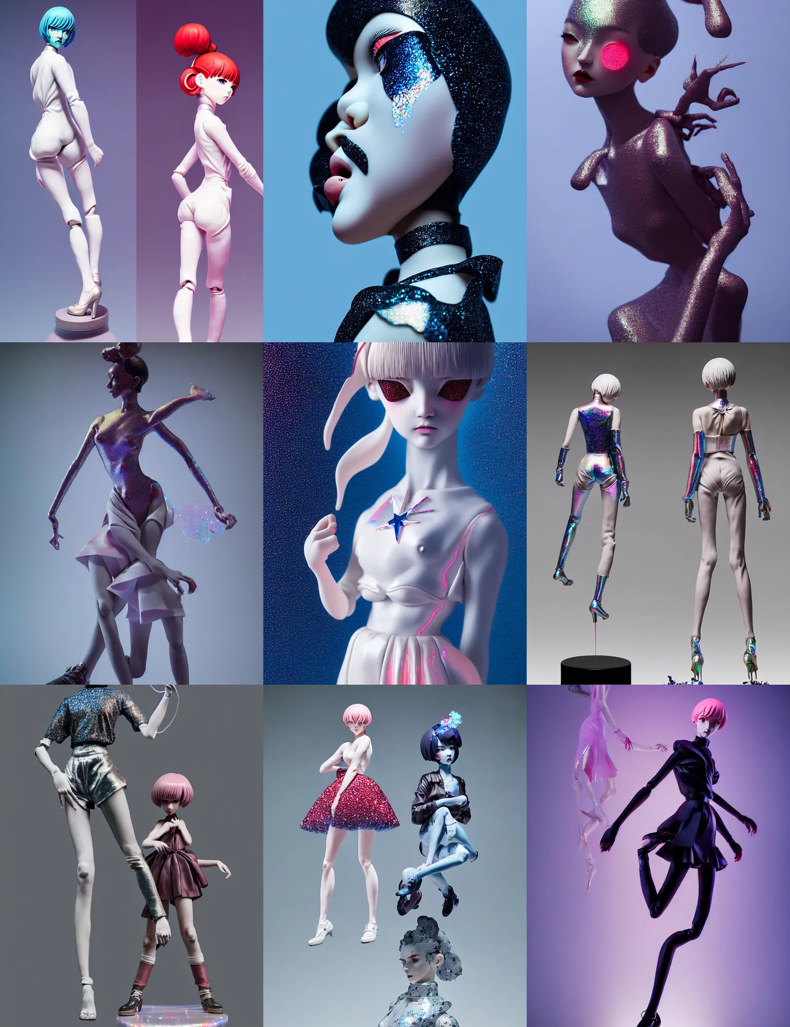 Prompt: james jean, ilya kuvshinov isolated anime haute couture vinyl figure, artisan designer figure photography, glitter accents on figure, holographic undertones, expert human proportions, high detail, ethereal lighting, rim light, expert light effects on figure, sharp focus, dramatic composition and glowing effects unreal engine, octane, editorial awarded best character design