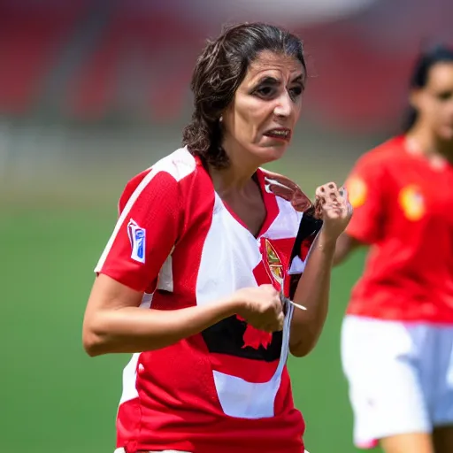 Image similar to rosalia vila tobella arguing with a wasp wearing the sevilla shirt