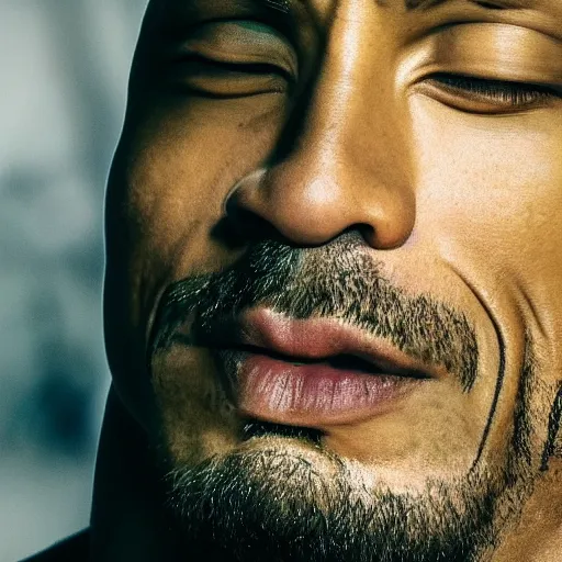 Image similar to close up photograph of very high on weed dwayne johnson, stoner eyes, dwayne johnson smoked weed, weed background, 8 k resolution