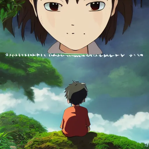 Image similar to friendly guy and small creature , with Fragile looking character portrait face made by Studio Ghibli highly detailed art, beautiful scene, sharp focus, smooth, 8k, anime art, wild, dark, fantasy, peaceful, colorful, clear, clean