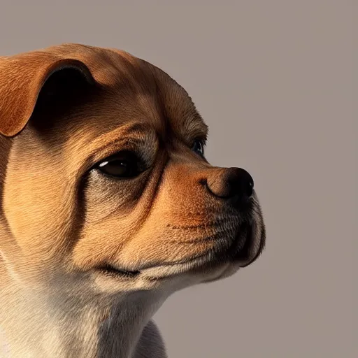 Image similar to crisp quality and light reflections, photorealistic portrait, studio lighting, still photo of a cute dog, bright studio setting, highly detailed, unreal engine 5 quality render