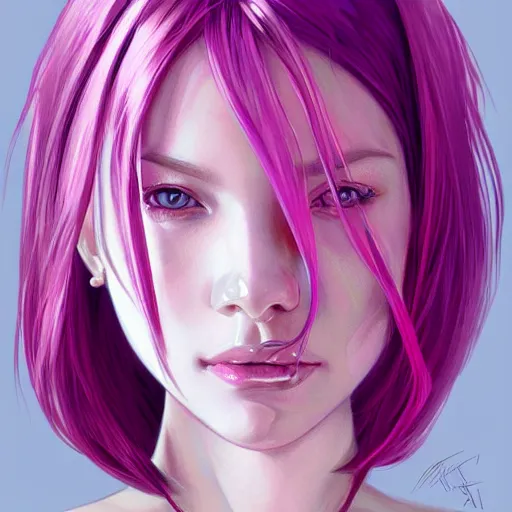 Prompt: portrait of beautiful symmetrical anime alien woman, pink hair, attractive, casual, modern, victoria's secret, highly detailed, digital painting, artstation, concept art, smooth, sharp focus, illustration, art by artgerm, greg rutkowski and alphonse mucha, 8 k,