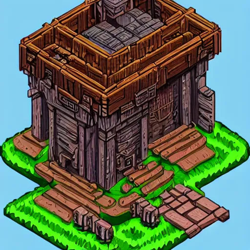 Prompt: cyberpunk wooden monastery, isometric sprite