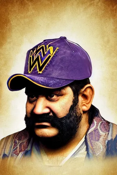 Image similar to very very intricate photorealistic photo of wario with a w on his hat in an episode of game of thrones, photo is in focus with detailed atmospheric lighting, award - winning details