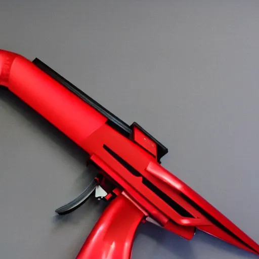 Image similar to A red futuristic scythe that is also a gun