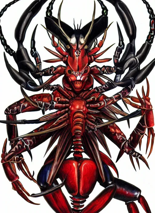 Image similar to shin megami tensei art of a demon called mi - go, crustacean, art by kazuma kaneko, demonic! compedium!, digital drawing, white background, high quality, highly detailed