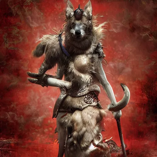 Prompt: The Chinese Zodiac sign of dog warrior, traditional Chinese textures, hyper detail, Unreal engine,Octane render, by Brooke Shaden