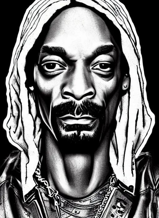 Image similar to snoop dogg portrait, cyberpunk 2 0 2 0 manual, by steampoweredmikej, inktober, ink drawing, black and white, coloring pages, manga, highly detailed