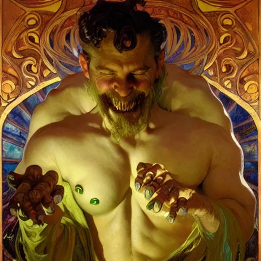 Image similar to cthulhu making a reart with his hands. highly detailed painting by gaston bussiere, craig mullins, j. c. leyendecker, alphonse mucha 8 k