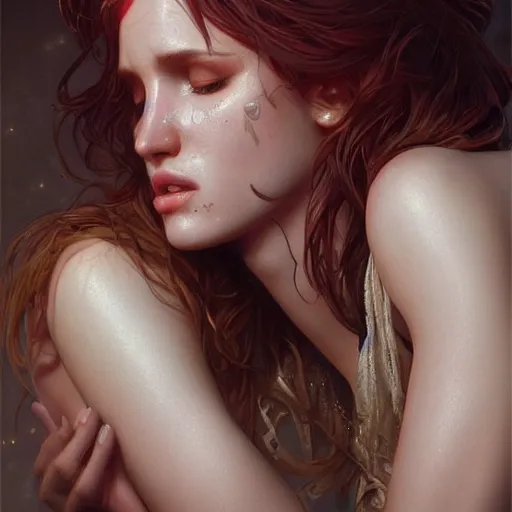 Image similar to ultra realistic illustration, bella thorne crying, intricate, elegant, highly detailed, digital painting, artstation, concept art, smooth, sharp focus, illustration, art by artgerm and greg rutkowski and alphonse mucha