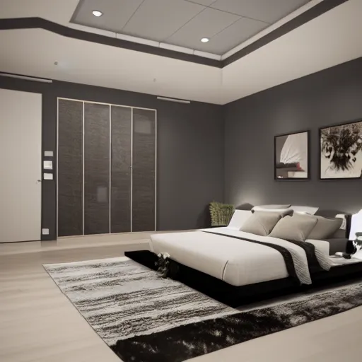 Prompt: realistic unreal engine render of an open bedroom,