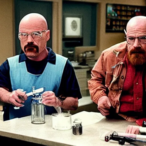 Prompt: kirby and walter white making meth together, still from a tv series