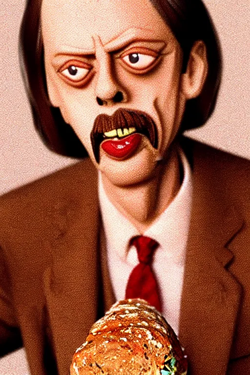 Image similar to film still of steve buscemi made out of bread in the royal tenenbaums, 4 k