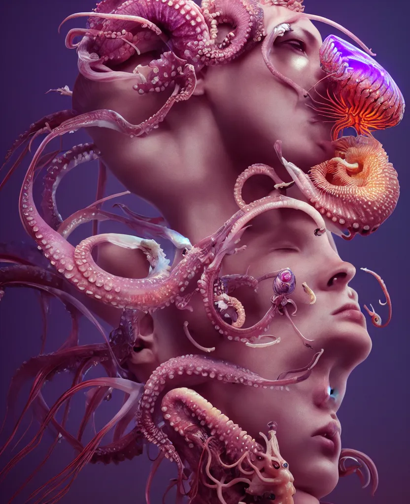 Image similar to goddess close - up portrait, ram skull, squid phoenix jellyfish, orchid, betta fish, bioluminiscent, intricate artwork by tooth wu and wlop and beeple. octane render, trending on artstation, greg rutkowski very coherent symmetrical artwork. cinematic, hyper realism, high detail, octane render, 8 k