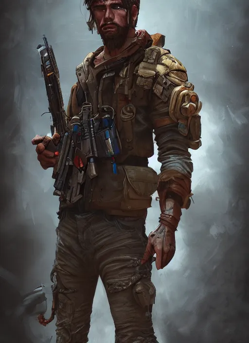 Prompt: A stunning comic book style portrait painting of a male post apocalyptic soldier, unreal 5, DAZ, hyperrealistic, octane render, cosplay, RPG portrait, dynamic lighting