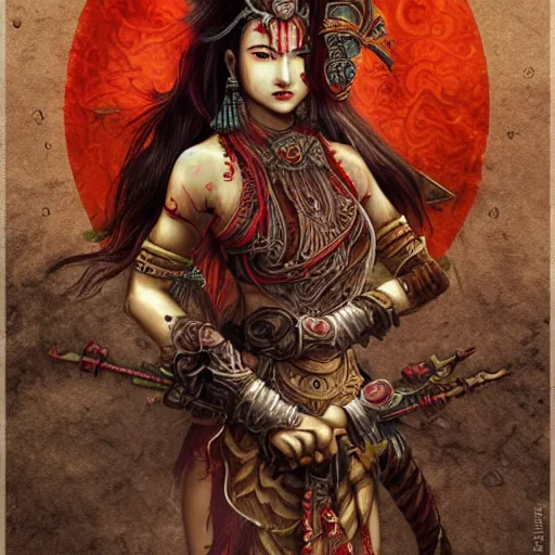 Prompt: Apsaras warrior with weapons ,traditional Chinese textures, hyper detailed, smooth,by Brook Shaden