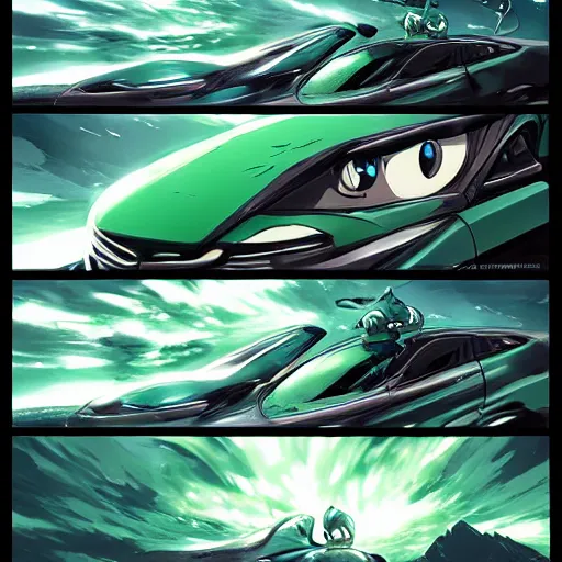 Image similar to blue knight in a green hatchback car vs dragon, close up, anime, desert landscape, greg rutkowski, Murata, one punch man manga,