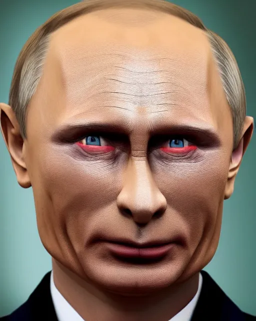 Image similar to vladimir putin in elaborate makeup as a humanoid rabbit person, highly detailed, makeup in the style of rick baker