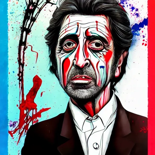 Image similar to al pacino as scarface painted by alex pardee and nekro and petros afshar, unstirred paint, vivid color, cgsociety 4 k