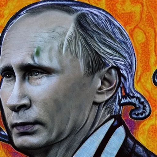 Image similar to bodyhorror portrait of vladimir putin who became a degraded retarded lovecraftian worm, photo - realistic, color image, 2 k, highly detailed