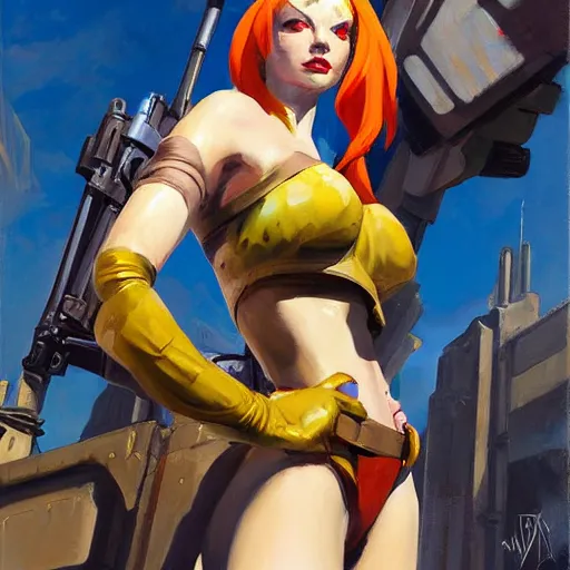 Image similar to greg manchess portrait painting of partially armored leeloo from the 5 th element as overwatch character, medium shot, asymmetrical, profile picture, organic painting, sunny day, matte painting, bold shapes, hard edges, street art, trending on artstation, by huang guangjian, gil elvgren, ruan jia, randy vargas, greg rutkowski