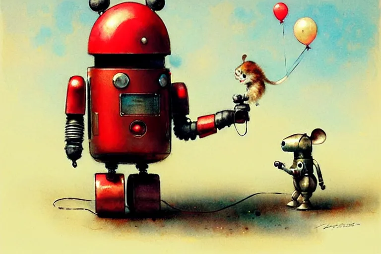 Prompt: adventurer ( ( ( ( ( 1 9 5 0 s retro future robot android mouse rv balloon robot. muted colors. ) ) ) ) ) by jean baptiste monge. chrome red