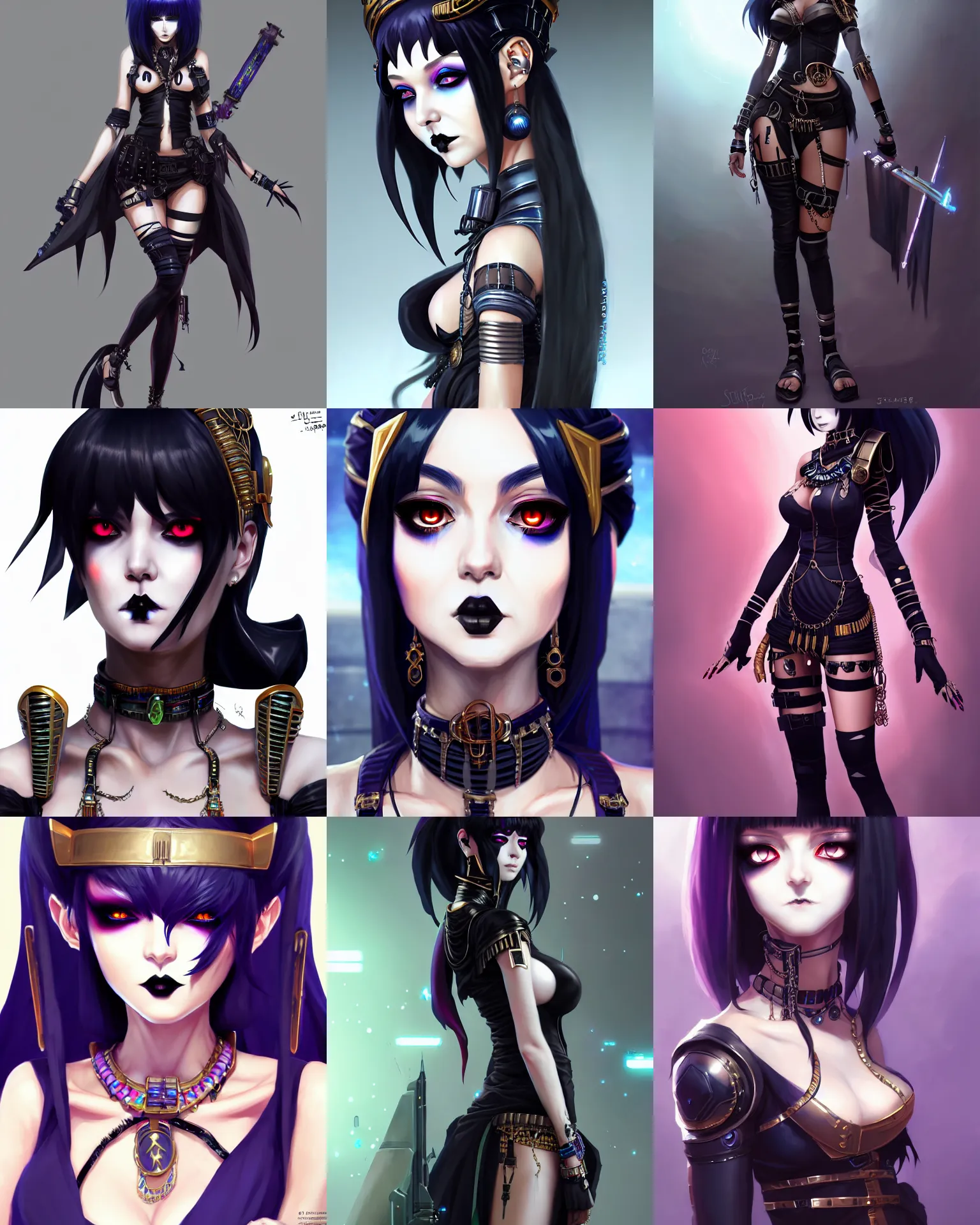 Prompt: character concept art of a goth cyberpunk anime cleopatra | | cute - fine - face, pretty face, realistic shaded perfect face, fine details by stanley artgerm lau, wlop, rossdraws, james jean, andrei riabovitchev, marc simonetti, and sakimichan, trending on artstation