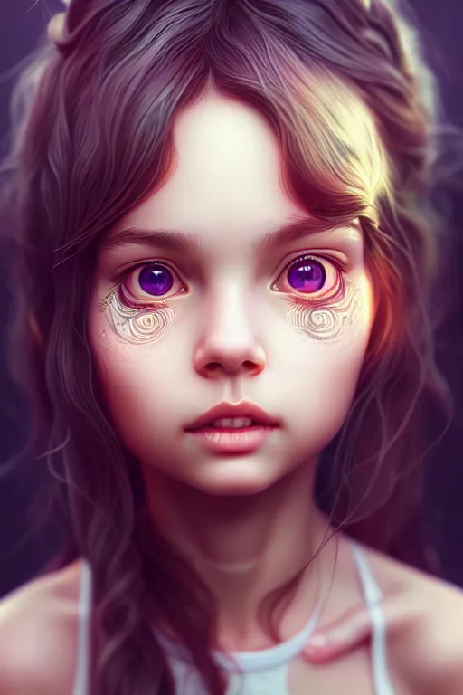 Image similar to very cute girl portrait, highly detailed eyes, intricate details, by artgerm, tooth wu, dan mumford, beeple, wlop, unreal engine 5 rendering