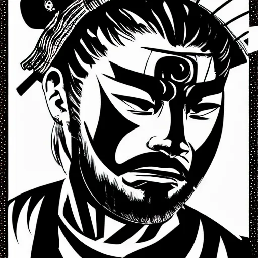 Prompt: a hyperrealistic portrait of a samurai, anime style, manga, vector art, black ink, white background, simple draw