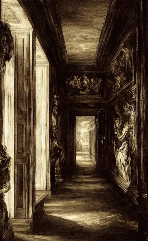 Prompt: haunted manor hallway by peter paul rubens