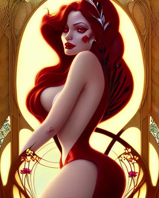 Image similar to Beautiful and playful Jessica Rabbit portrait, art nouveau, fantasy, intricate flower designs, elegant, highly detailed, sharp focus, art by Artgerm and Greg Rutkowski and WLOP