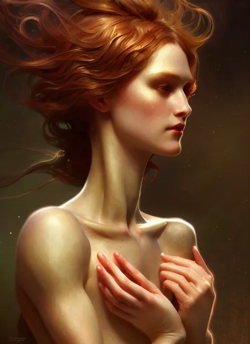 Image similar to organic android, diffuse lighting, fantasy, intricate, elegant, highly detailed, lifelike, photorealistic, digital painting, artstation, illustration, concept art, smooth, sharp focus, art by John Collier and Albert Aublet and Krenz Cushart and Artem Demura and Alphonse Mucha