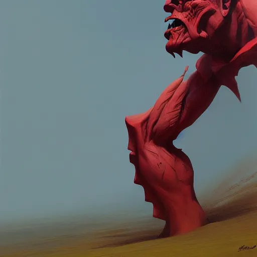 Image similar to the red beast, side profile, trending on artstation, 8 k, by gerard brom and zdzisław beksinski