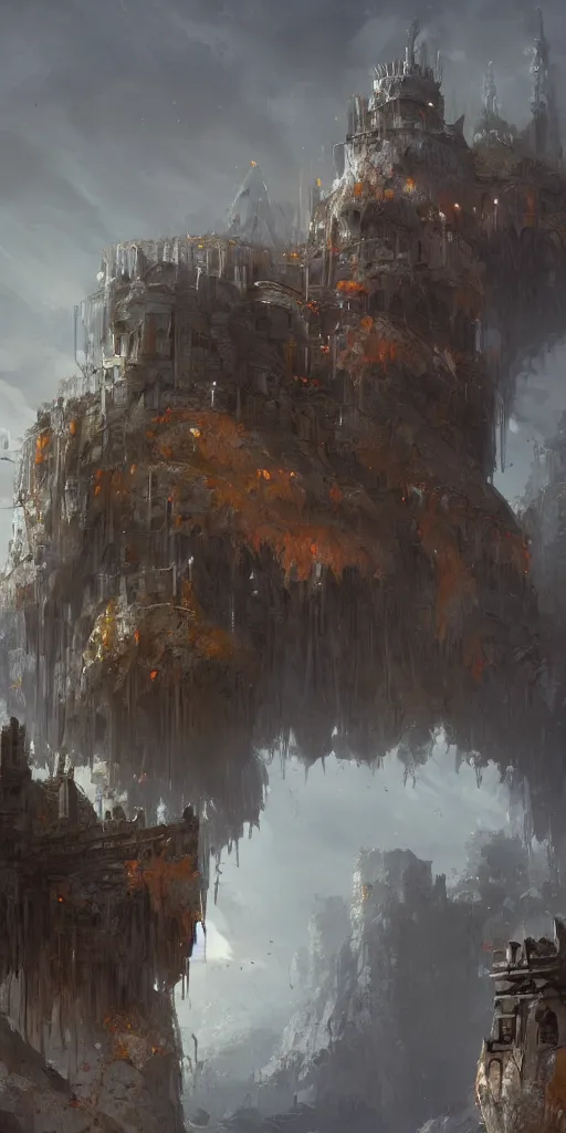 Image similar to an architectural concept of an ork castle, during autumn, in the coast, trending on artstation, by eytan zana and sergey musin environmental concept art & design, digital 2 d