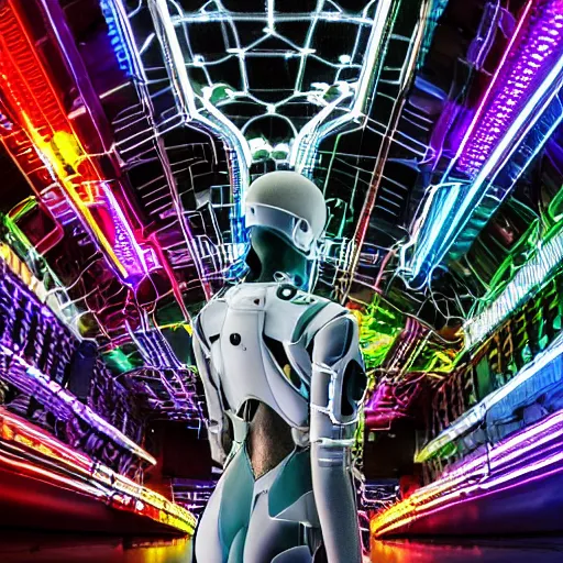 Image similar to love, diverse slow cybersuits, from behind, connection rituals, wide wide angle, vivid, elaborate, highly detailed, beautiful lighting