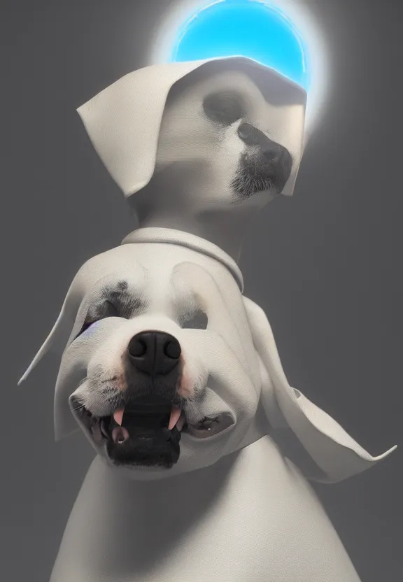 Image similar to a portrait of a dog wearing a robe in heaven, circular, glowing, circle, unreal engine, octane render, artstation, digital art.