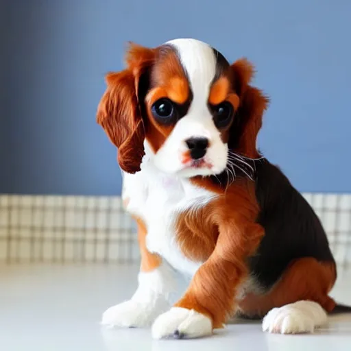 Prompt: a cavalier King Charles puppy with a blueberry on its nose