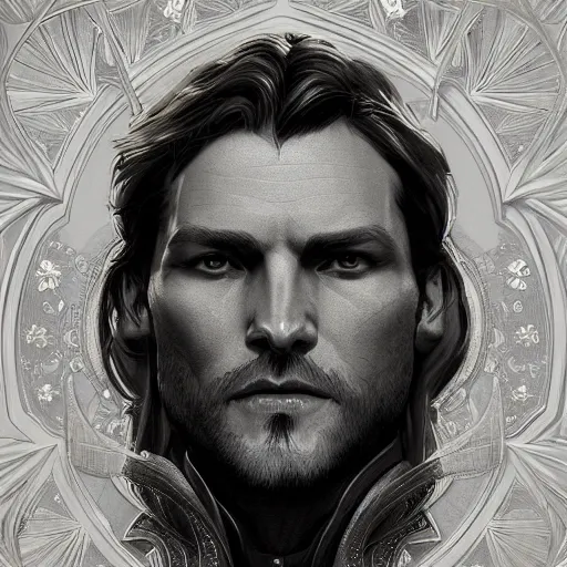 Image similar to symmetry!! a portrait of arthur morgan, intricate, elegant, highly detailed, digital painting, artstation, concept art, smooth, sharp focus, illustration, art by artgerm and greg rutkowski and alphonse mucha, 8 k