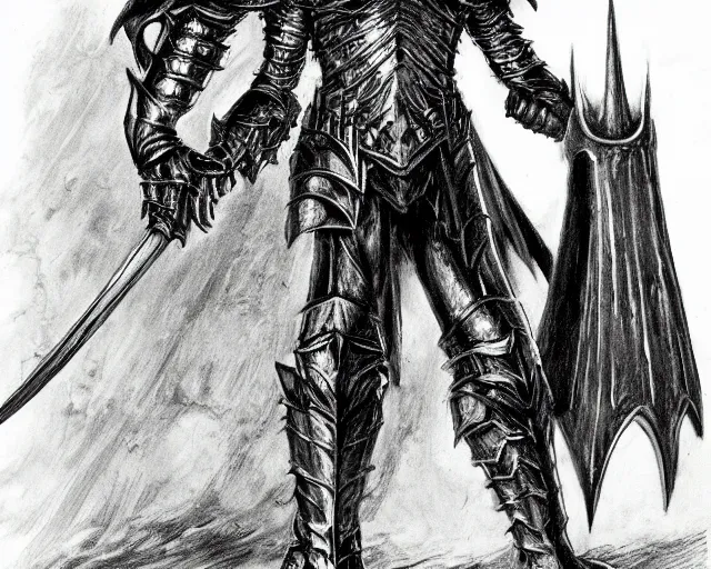 Prompt: sauron in full armour, concept art by mike ploog, greyscale,