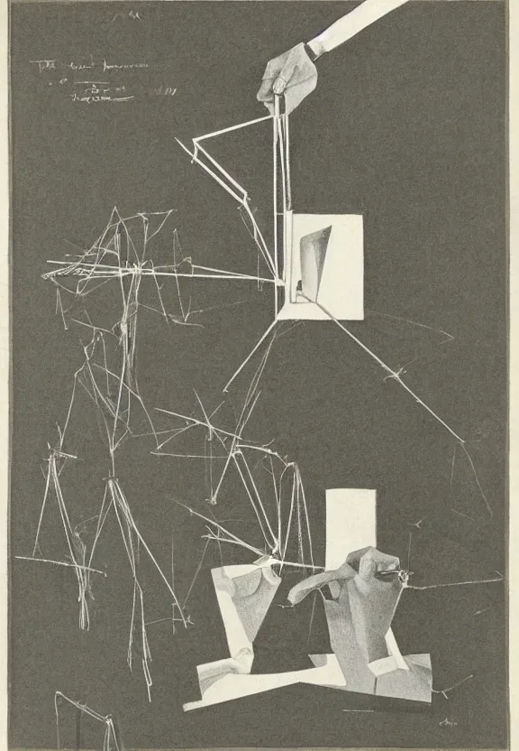 Image similar to a concept drawing of marcel duchamp holding up a chess - piece wire - machine, a surrealist painting by marcel duchamp, complex artificial - intelligence machinery, minimal sketch flow - chart, academic art, 1 9 2 0 s