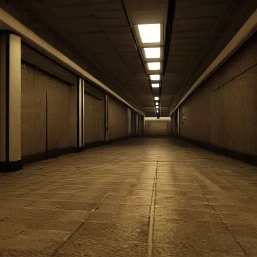 Prompt: lonely hallways of underground lab, sterile, clean, cinematic, liminal space, unreal engine, in-game screenshot