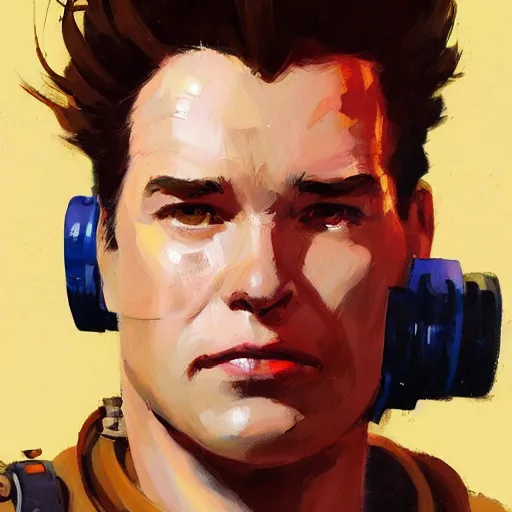 Image similar to greg manchess portrait painting of armored ghostbuster peter venkman overwatch character, medium shot, asymmetrical, profile picture, organic painting, sunny day, matte painting, bold shapes, hard edges, street art, trending on artstation, by huang guangjian and gil elvgren and sachin teng