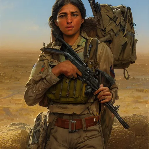 Image similar to beautiful YPJ soldier in the defense of Kobanî in the siege of Kobanî, detailed, centered, digital painting, artstation, concept art, donato giancola, Joseph Christian Leyendecker, Boris Vallejo, Breathtaking, 8k resolution, extremely detailed, beautiful, establishing shot, artistic, hyperrealistic, beautiful face, octane render